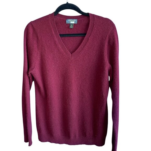 Charter Club Luxury Collection Red Burgundy 100% Cashmere V Neck Sweater Size L - Picture 1 of 7